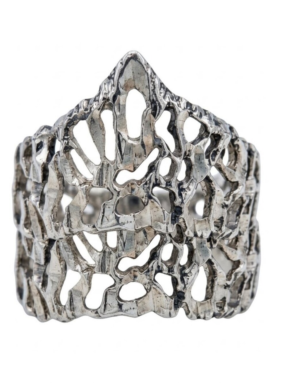 Sterling Silver Openwork Textured Dome Ring - Size 6 1/2